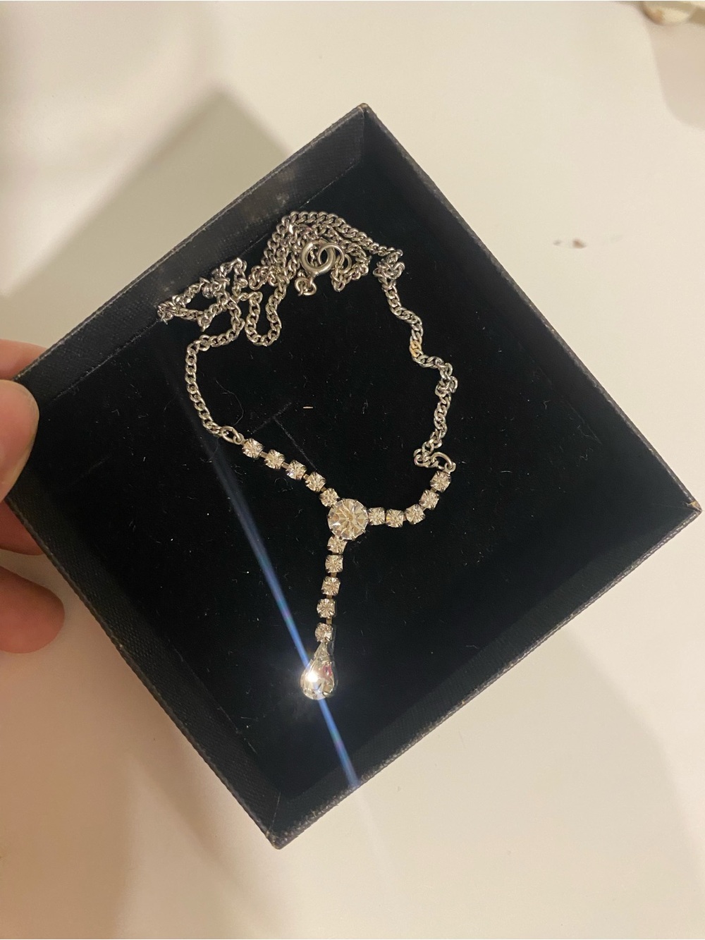 Silver Crystal Teardrop Y Necklace - Elegant Women’s Jewelry